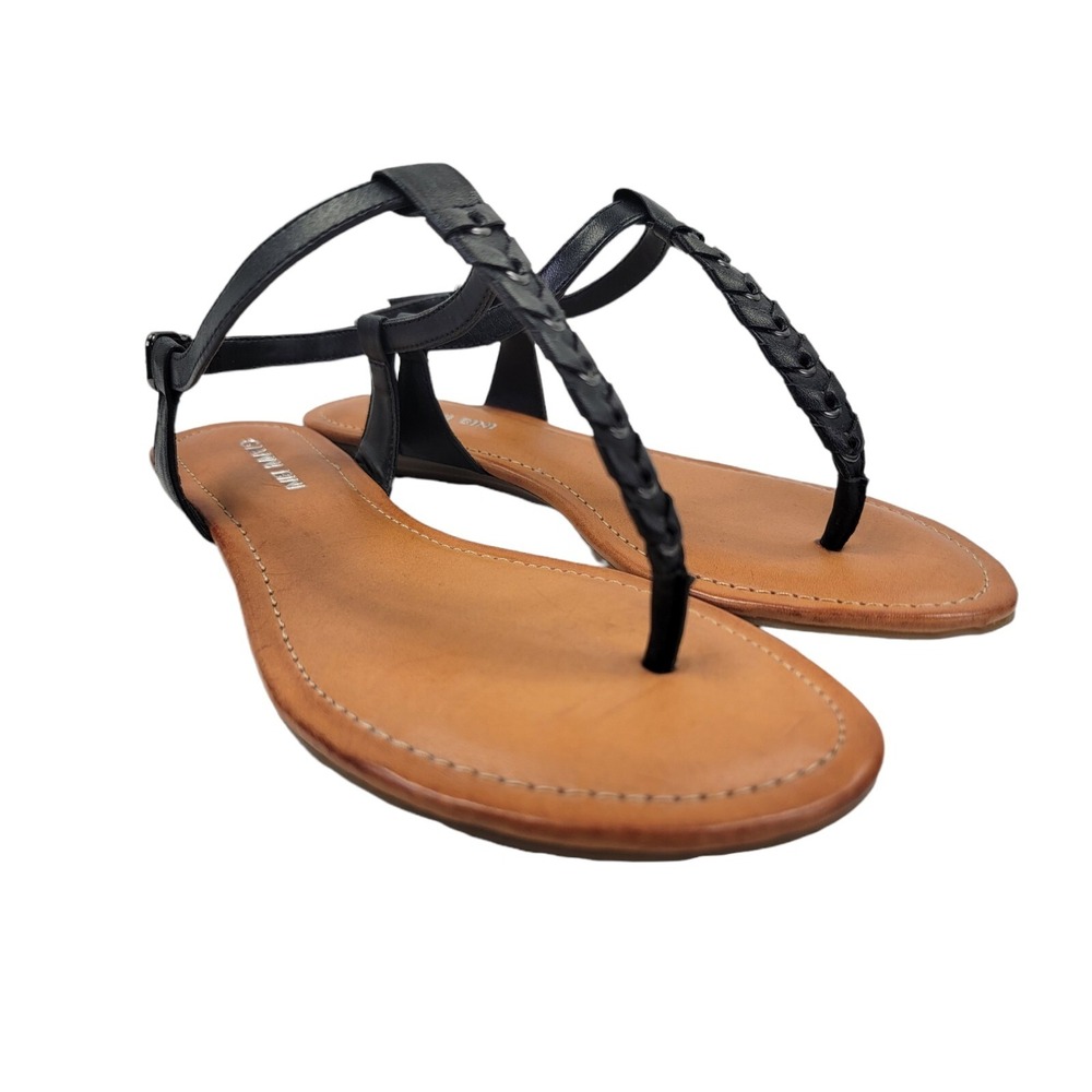 Gianni Bini Neddy Womens Sz 7.5‎ M Black Leather Flats Thong Sandals New W/Box